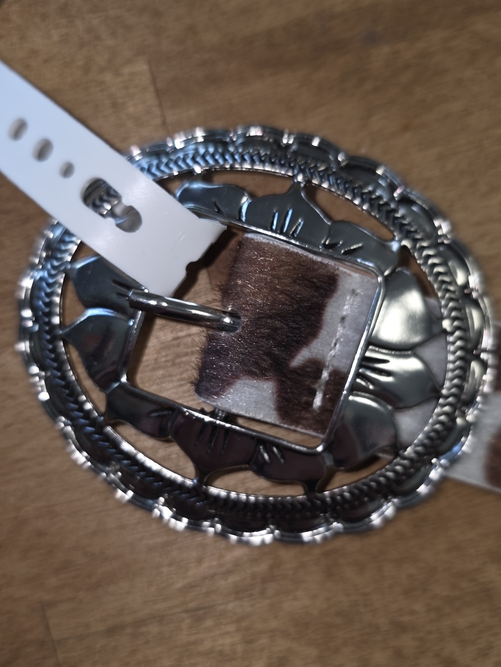 Haute Hippie Silver-Tone Western Concho Belt with Cowhide Accents - Picture 6 of 7